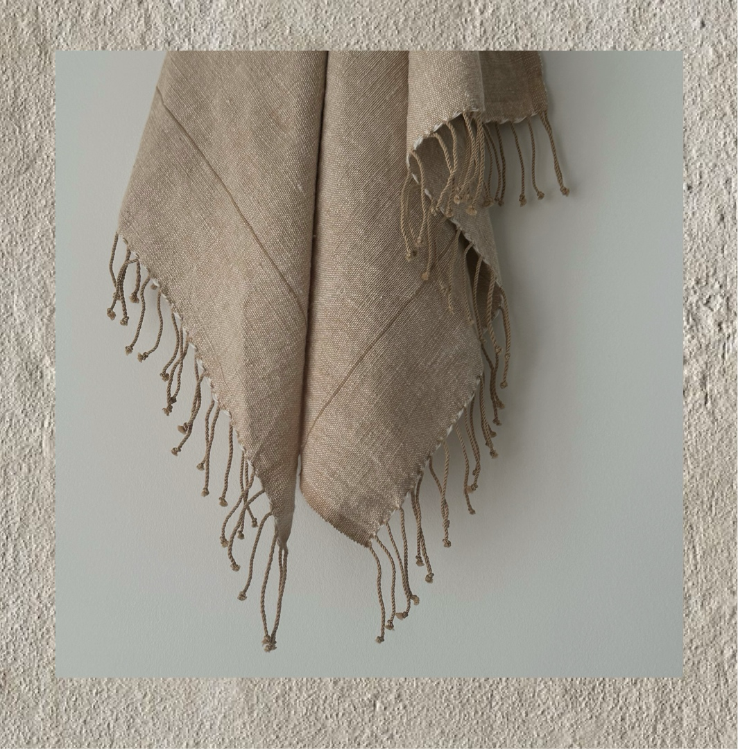 Myrsky Towel. Beige with Brown Stripe - Hand Woven