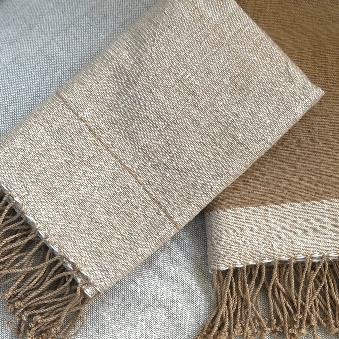 Myrsky Towel. Beige with Brown Stripe - Hand Woven