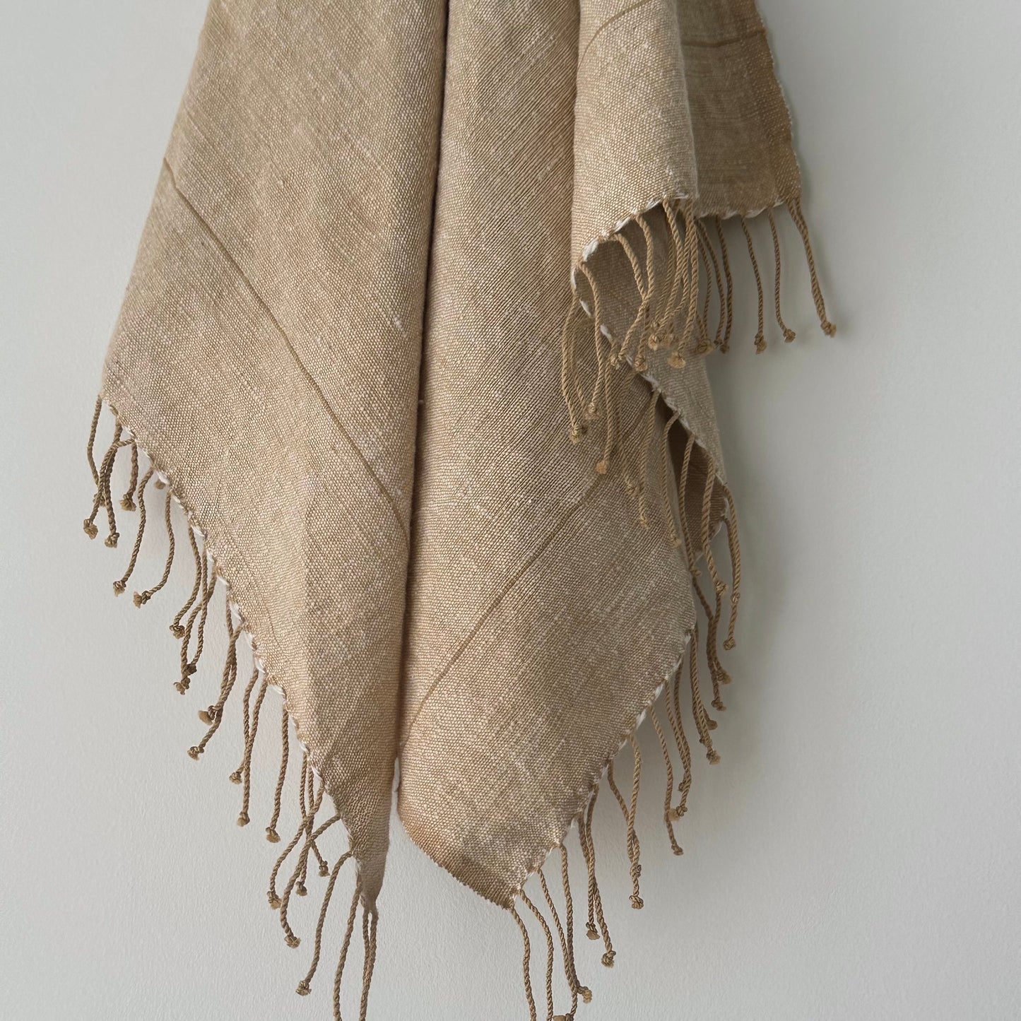 Myrsky Towel. Beige with Brown Stripe - Hand Woven