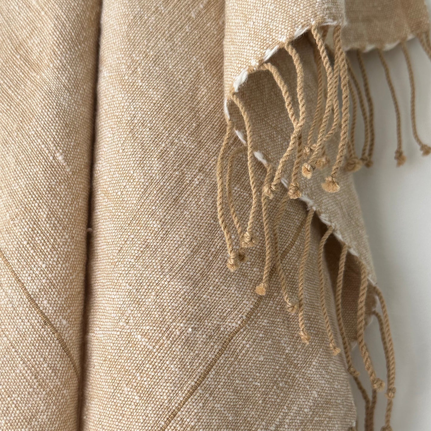 Myrsky Towel. Beige with Brown Stripe - Hand Woven